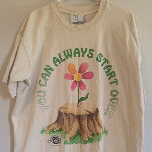 Online Ceramics You Can Always Start Over Beige T-Shirt Large L Flower Stump